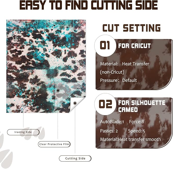 Tintnut Cowhide Heat Transfer Vinyl, 10 Sheets 12x10in Iron on Vinyl | Animal
