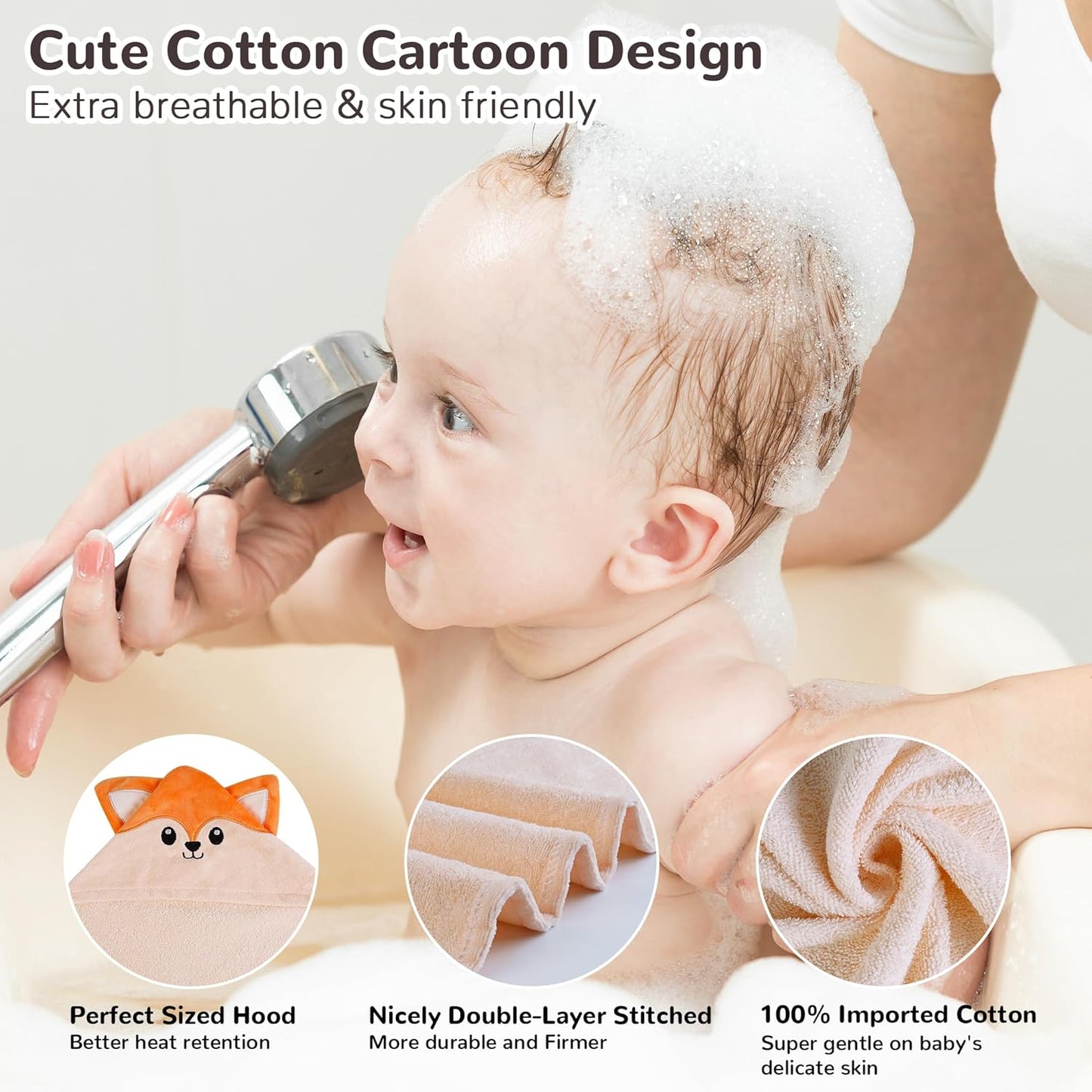 Viviland 2 Pack Hooded Baby Towels, Soft 100% Cotton Baby Bath Towels with Hood, Extra Thick and Absorbent, Essential for Newborns, Kids, Infants - Girls and Boys (Fox & Rabbit)