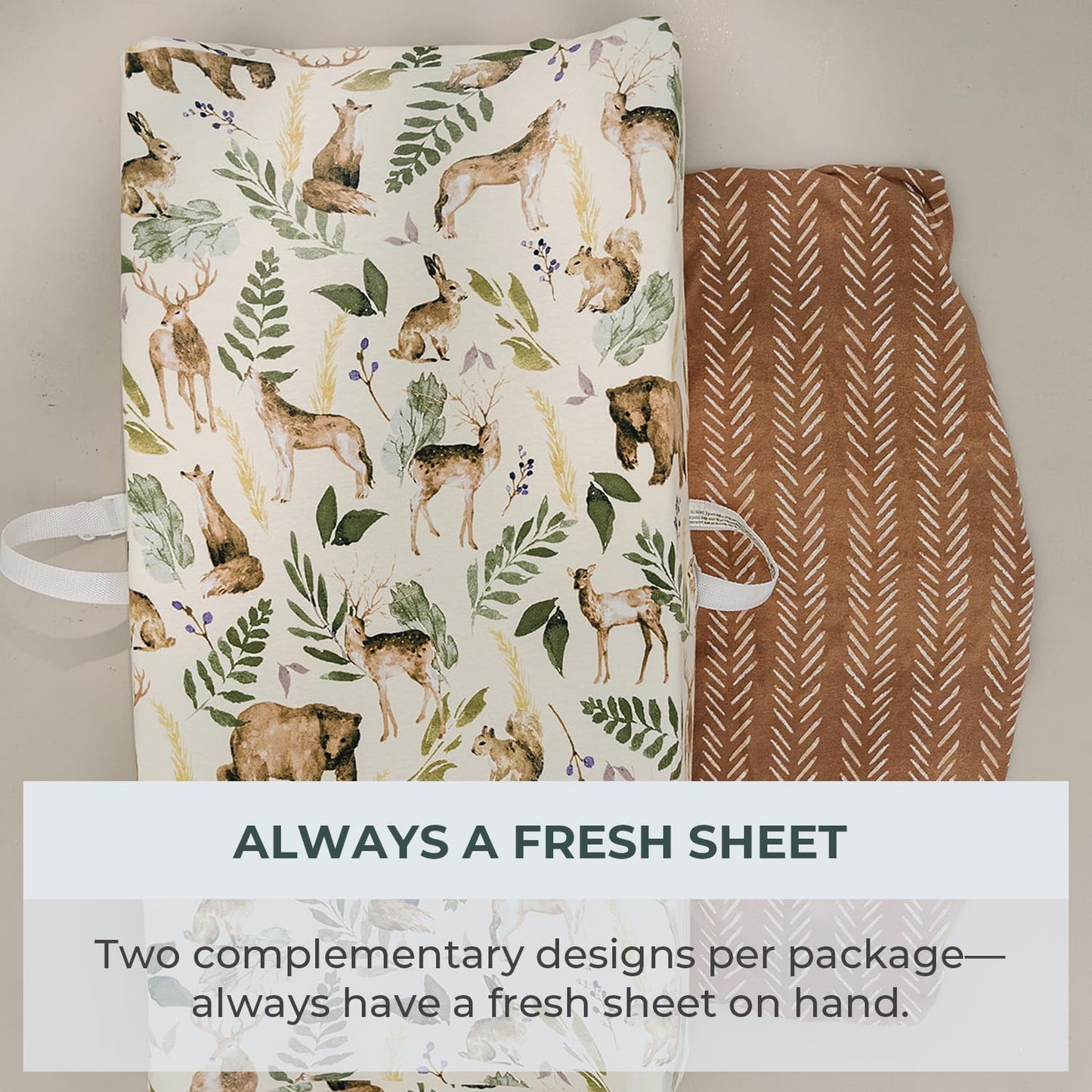 Pobibaby - 2 Pack Premium Changing Pad Cover - Ultra-Soft Cotton Blend, Stylish Woodland Pattern, Safe and Snug for Baby (Wildlife)