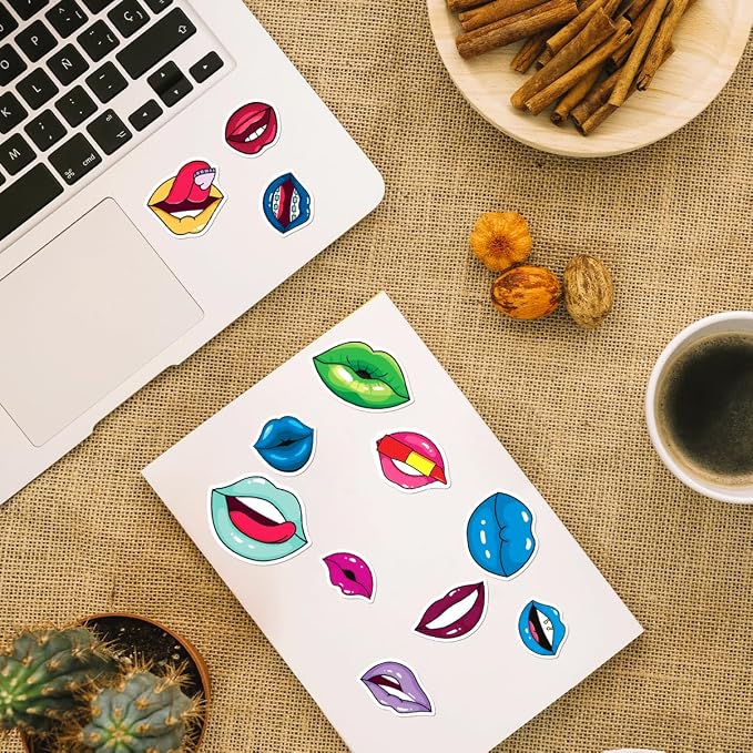 Colorful Art Lips Mouth Expressions Vinyl Stickers Pack 50pcs