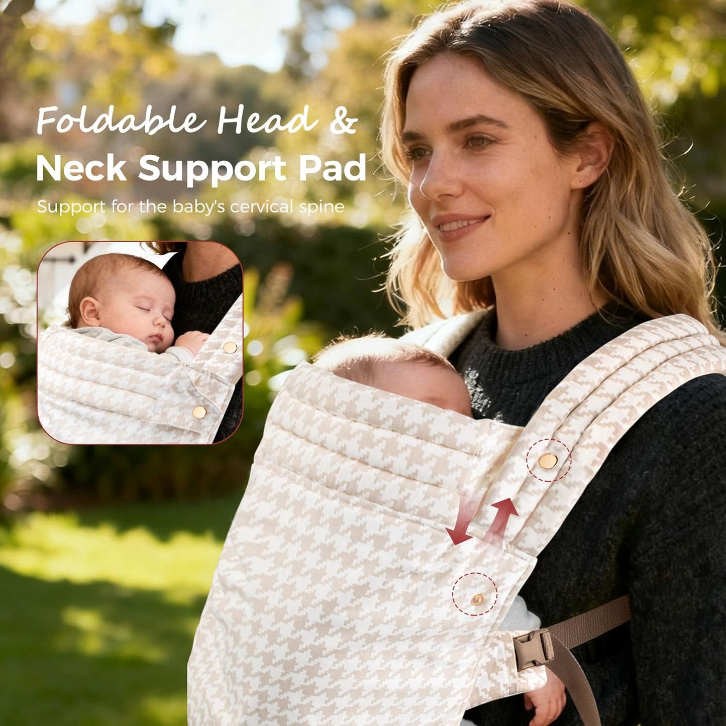 Baby Carrier Newborn to Toddler- Ergonomic,Cozy and Lightweight Infant Carrier for 7-40lbs,3 Carry Positions Newborn Carrier,Black Houndstooth