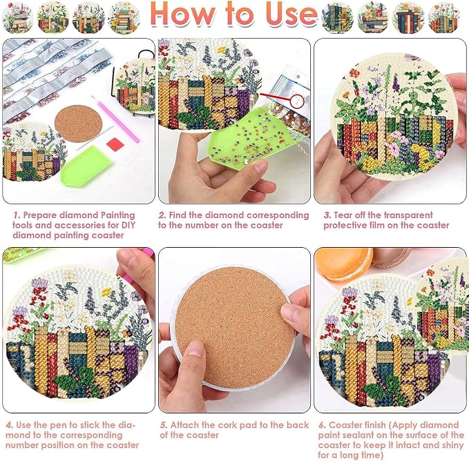 ijbnhd 8 Pcs Diamond Art Coasters Kits Books Diamond Painting Coasters | Books