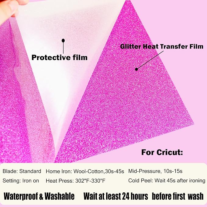 Pink Glitter Heat Transfer Vinyl Rolls Pink HTV Vinyl Iron 12inch x 5feet Iron