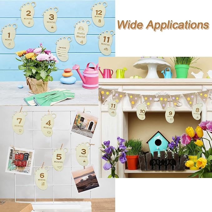 14 pcs Footprint Theme Unfinished Wooden Cutout Charms Baby Newborn Wood Cutouts
