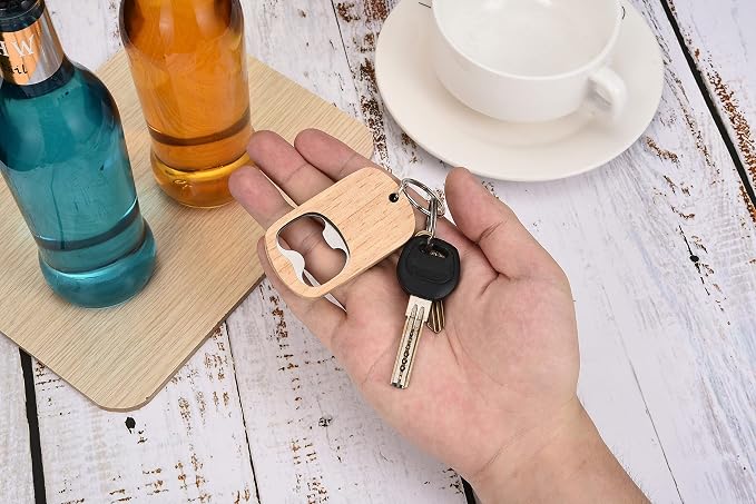 10 Pcs Wooden Keychain Blanks Wood Bottle Opener Bulk Laser Engraving Blanks
