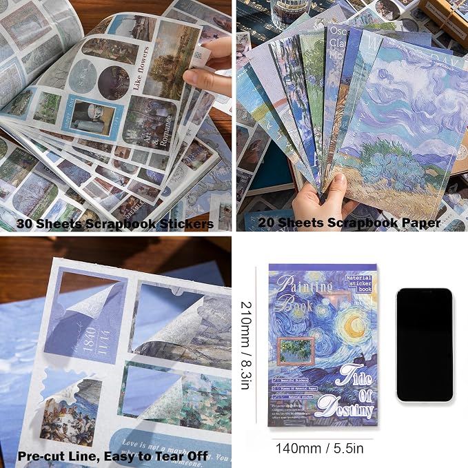 Vintage Scrapbook Stickers, 50 Sheets Aesthetic Oil Painting Sticker Book