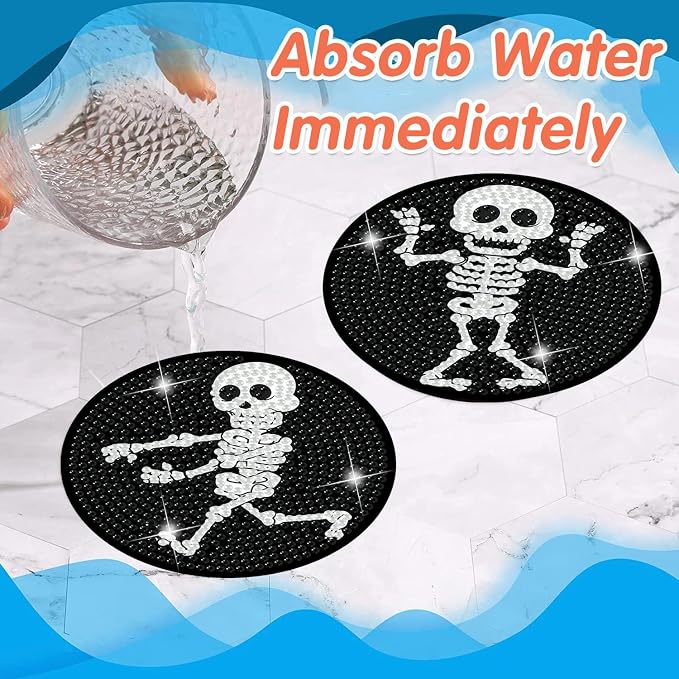 ijbnhd 8 PCS Skull Diamond Art Coasters 4X4inch | Skull Diamond Painting