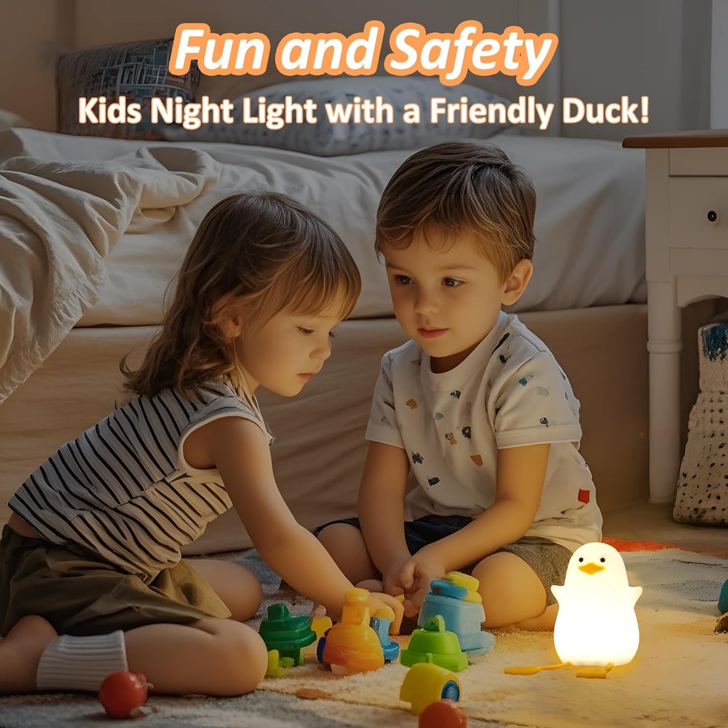 Duck Night Light for Kids, Cute Benson Ducks Gifts, Squishy Touch Silicone Animal Nursery Bedside Lamp Goose Gifts, Dimmer & Rechargeable, Birthday Gifts for Boys Girls Women Teens