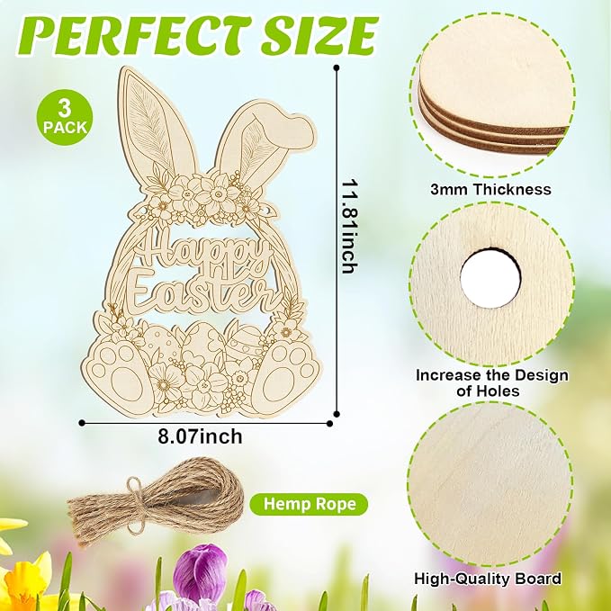 Large Size 12" Wooden Easter Ornaments to Paint, Wooden DIY Blank Unfinished