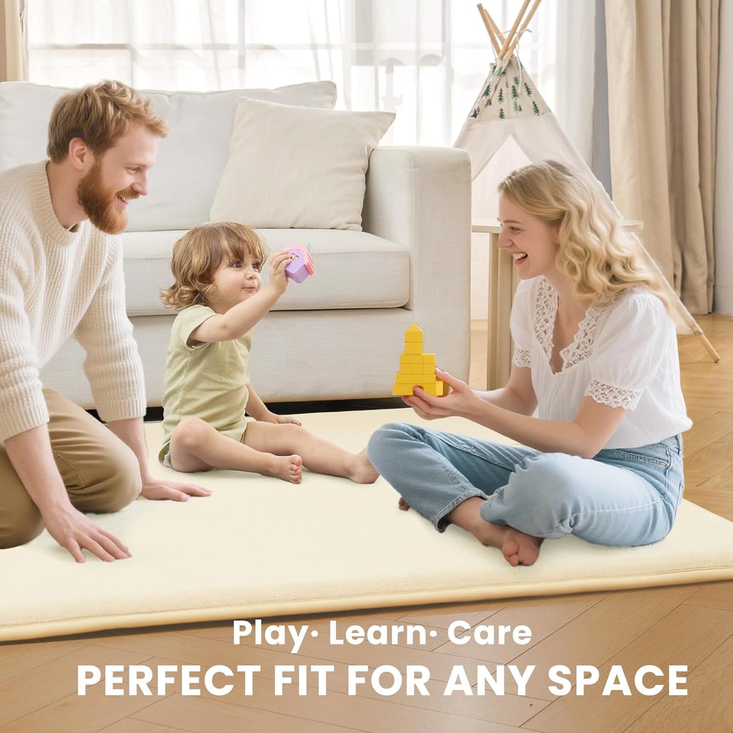 ACOMOPACK 1.3" Thick Baby Play Mat for Floor 50x50"-Memory Foam Water-Repellent Playpen Mat for Tummy Time,Non-Slip Soft Velvet Nursery Rug for Kids,Toddlers,Infants Crawling(Beige)