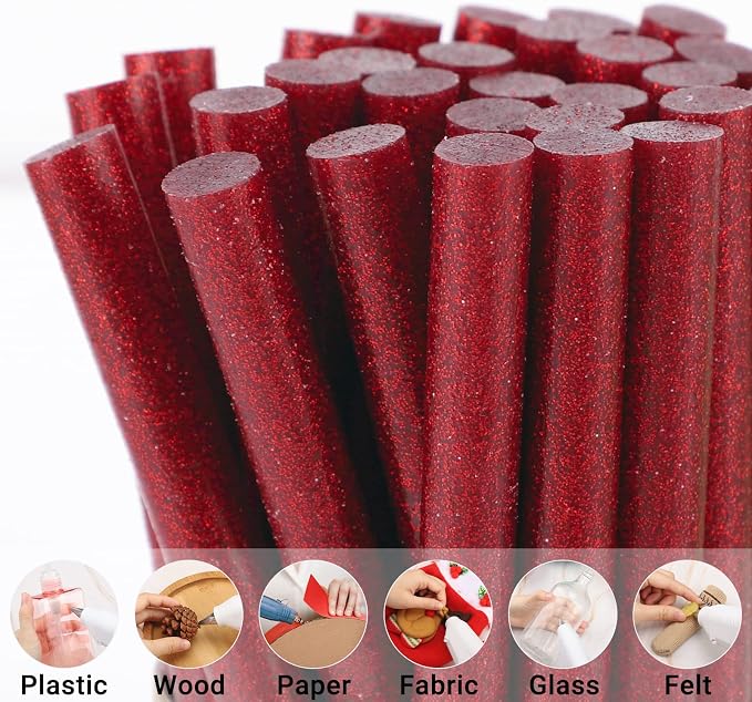 Glitter Red Hot Melt Glue Stick, Manarty 48 PCS Full Size Hot Melt Glue Sticks