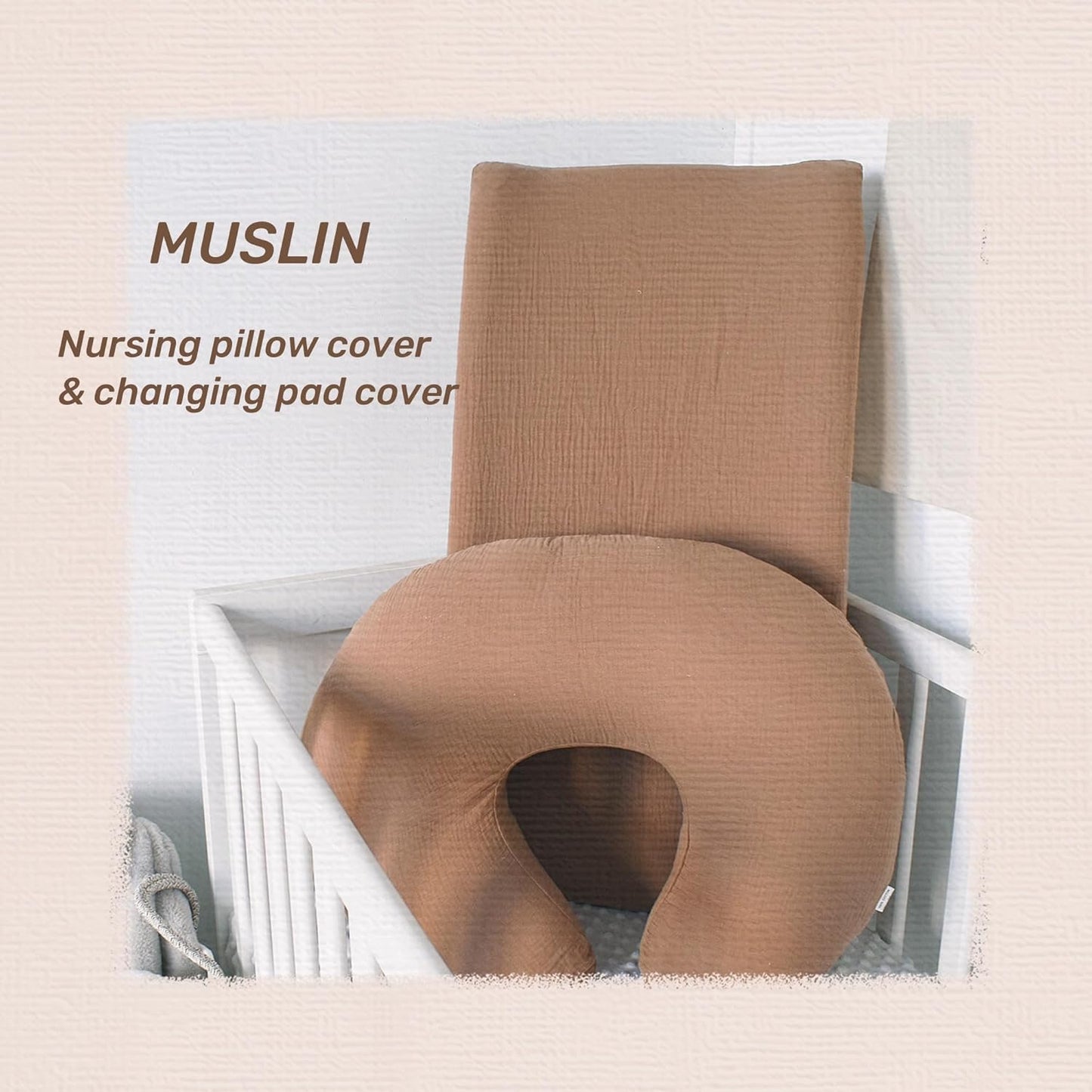 Owlowla Muslin Changing Pad Cover 2PACK,Soft Muslin Cotton Diaper Changing Pad Covers Changing Table Cover for Baby Boy Girl(Natural&Caramel)