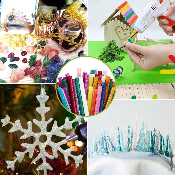 52 Pack Mini Glitter Color Hot Glue Sticks 13 Colored, 3.94" Long x 0.28"