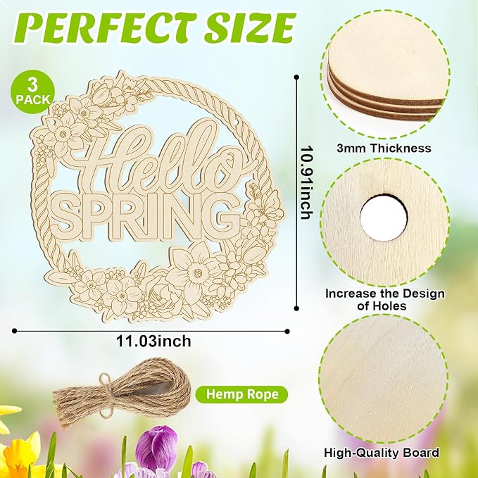 Large Size 12" Wooden Spring Ornaments to Paint, Flower Wooden DIY Blank