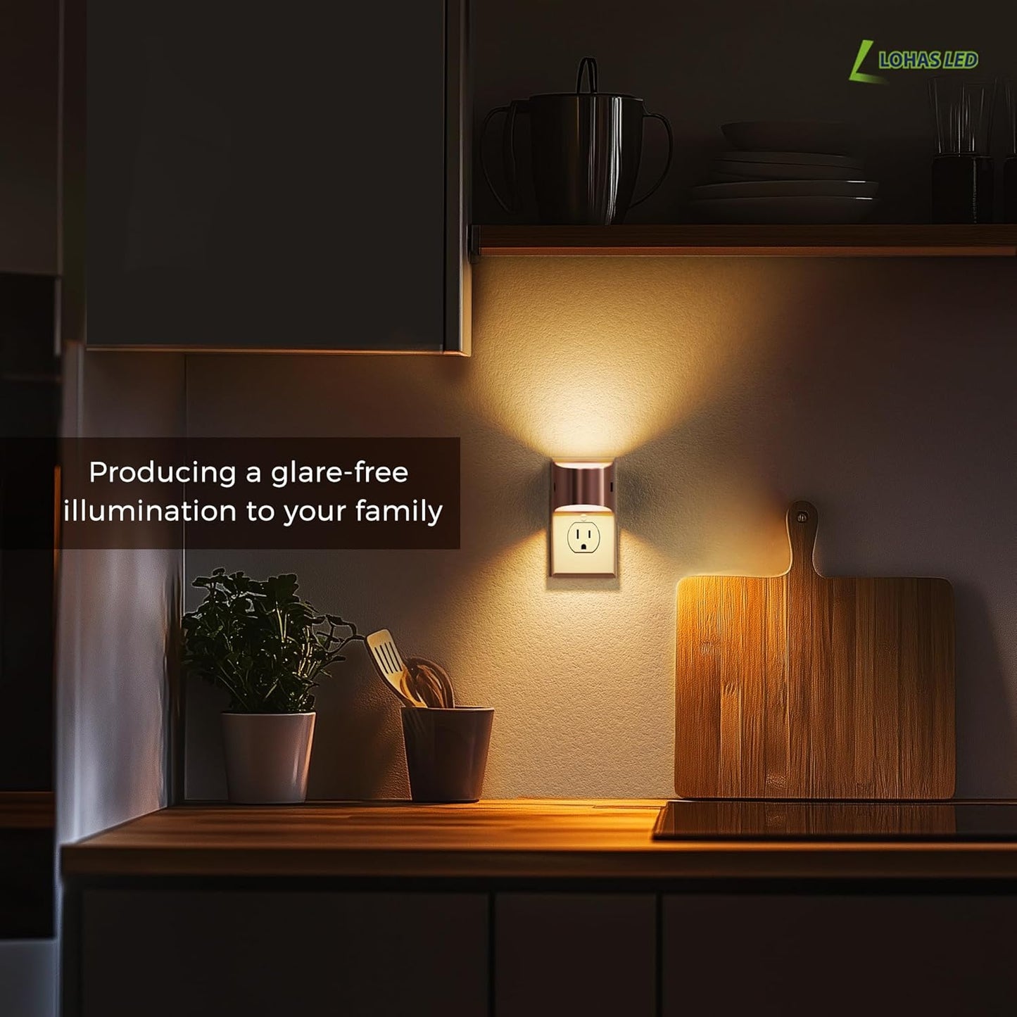 L LOHAS LED Night Lights Plug into Wall, Dimmable Night Light with 3 Level Brightness, 3000K Soft White, 2 Pack, Rose Gold