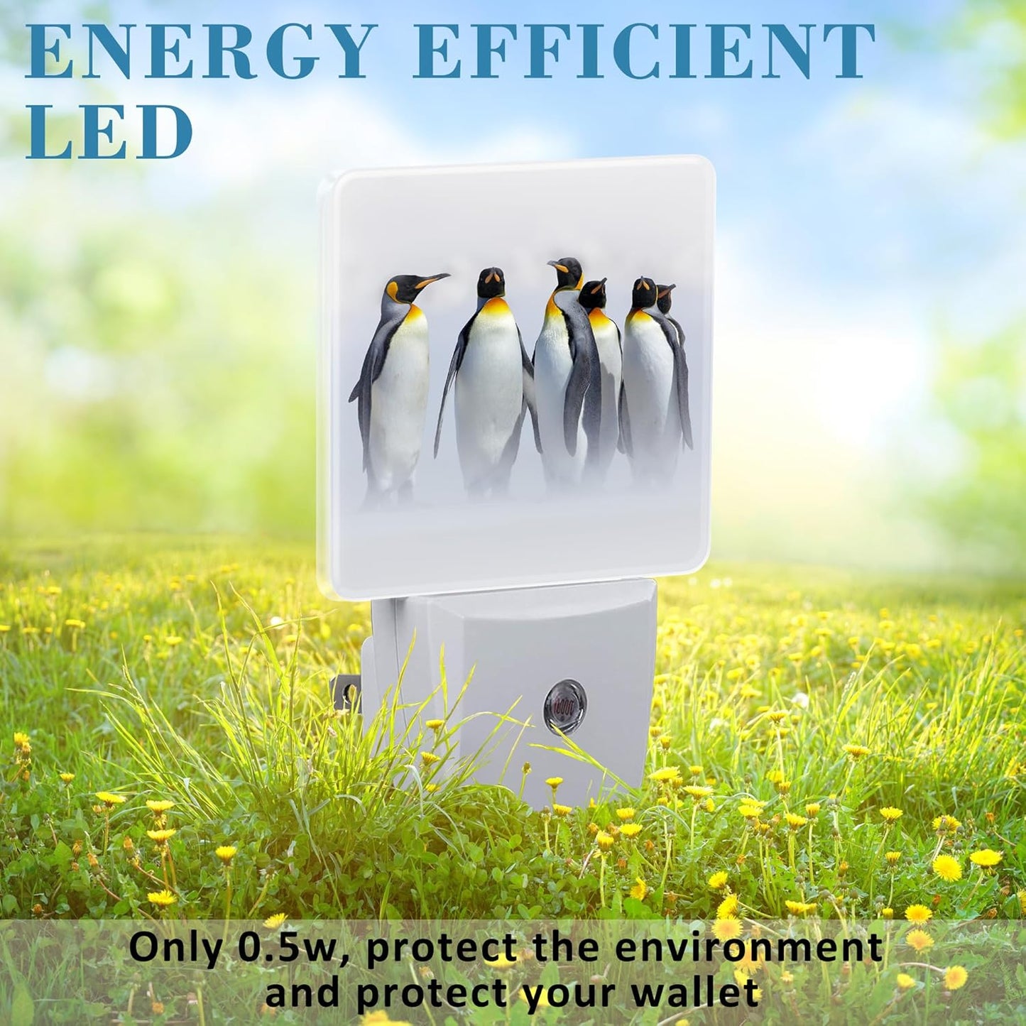 Night Light for Kids Girls Boys, King Penguins in White Habitat LED Night Light Plug into Wall with Dusk to Dawn Sensor for Room Decor, Hallway, Kitchen, Bathroom, Nursery, Stairs