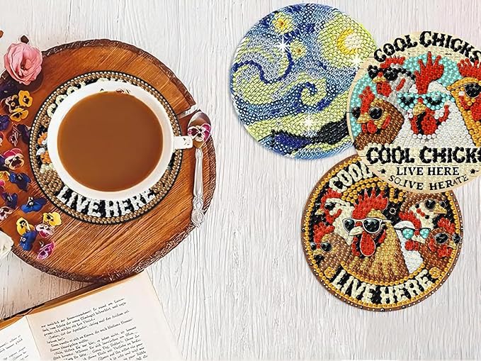 8 PCS Chicken Diamond Art Coasters Kits Diamond Painting Coaster | Diamond