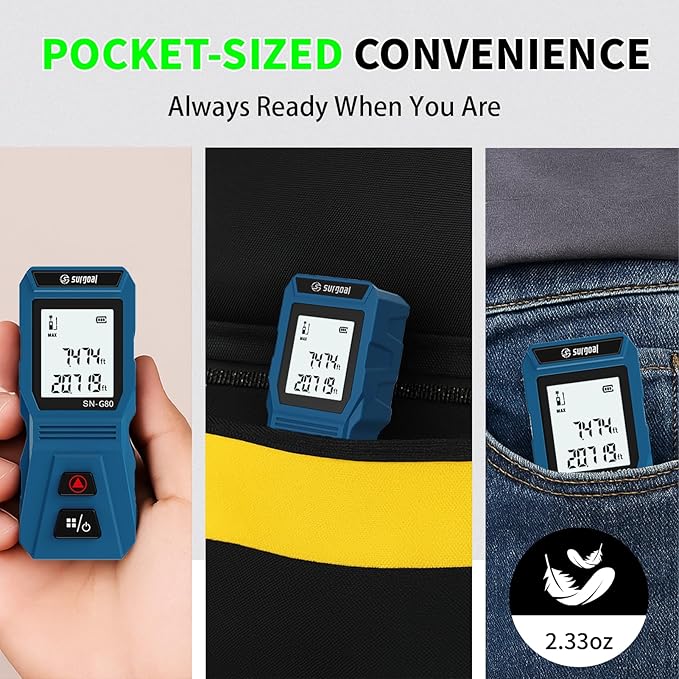 Mini Green Laser Distance Meter 262Ft – Rechargeable Digital Measuring Tool