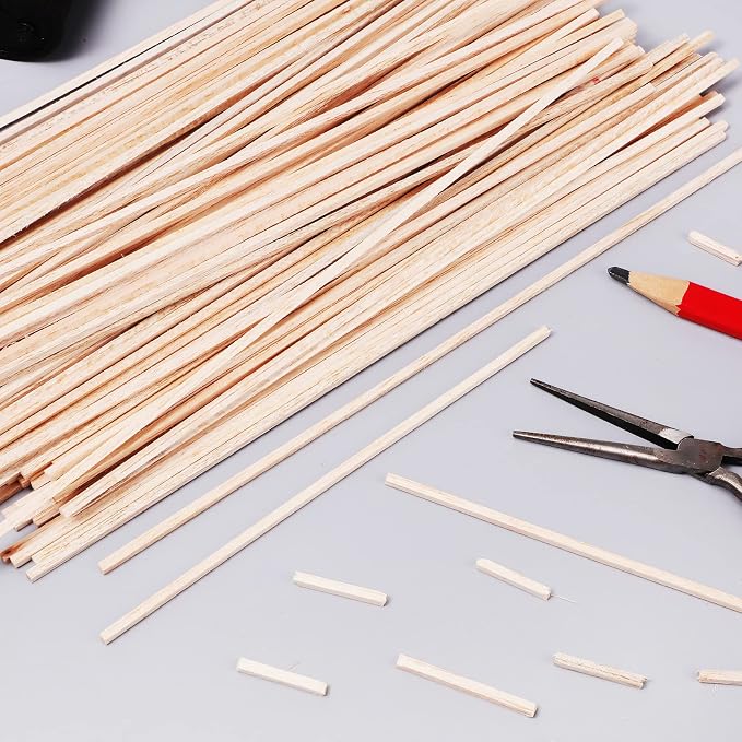 Yulejo 150 Pieces Balsa Wood Sticks 1/8 x 1/8 x 12 Inch Hardwood Square Dowels