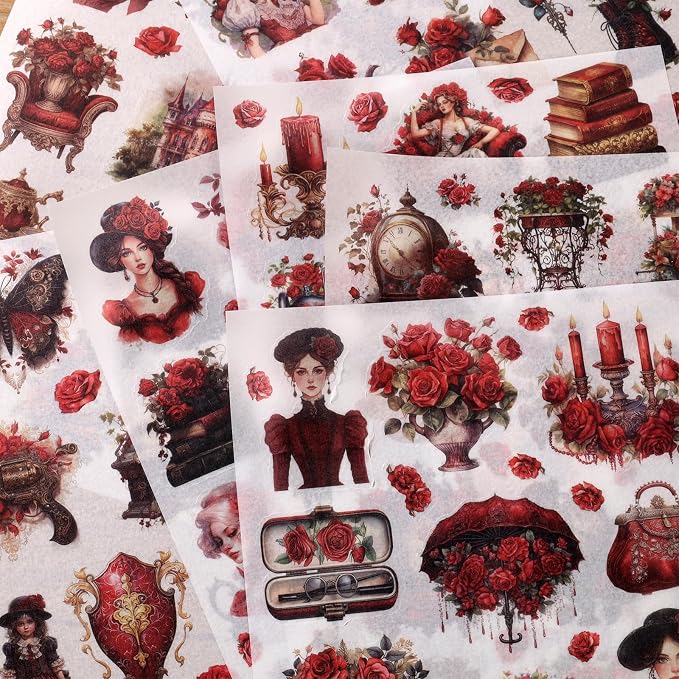 Vintage Ephemera Sticker 24 Sheets precut 300 washi Stickers Paper Journal