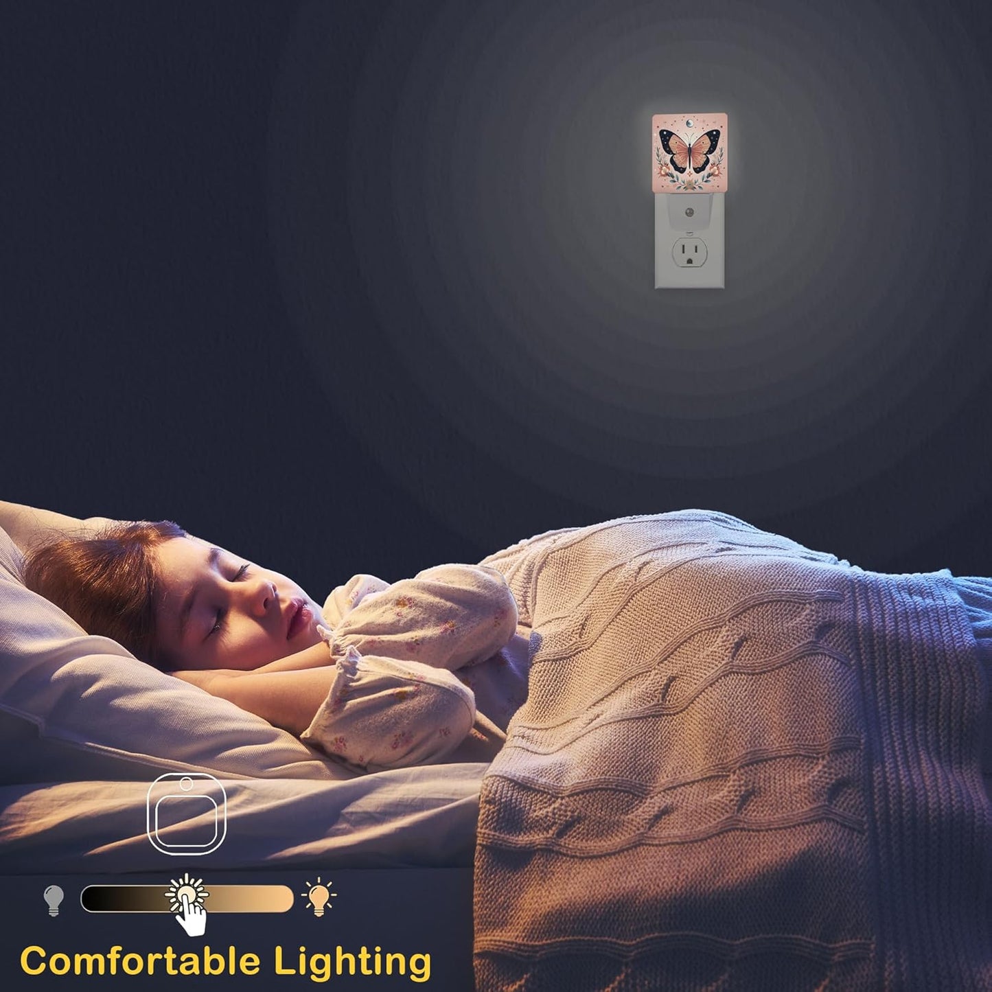 Butterfly Night Light, Boho Butterfly Flower Plug-in Wall Led Night Lights Decor for Boys Girls Room Decor,Nightlights with Light sensors 0.5W