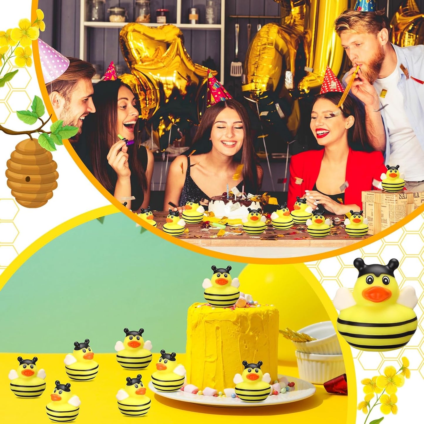Jexine 24 Pieces Rubber Ducks 4 Styles Assorted Rubber Fun and Adorable Gifts Birthday Party Supplies Bathtub Floating Ducking Reward Gift Bag Filler(Bee Style)