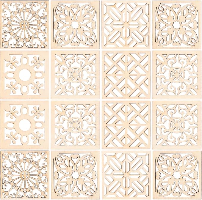 Abaodam 20Pcs Wooden Cutouts for Crafts Flower Chip Decoration DIY Unfinished