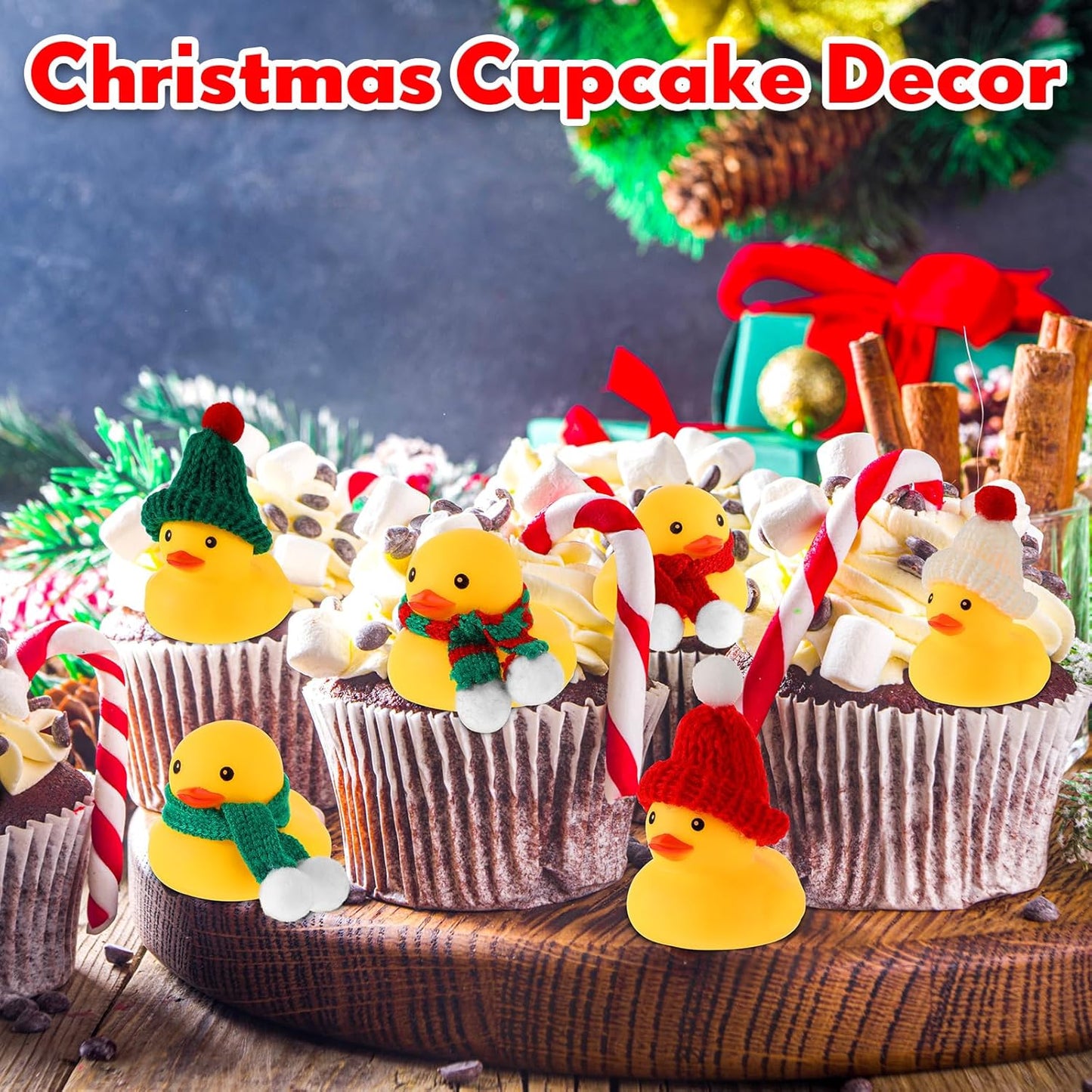 Jerify 72 Pieces Christmas Rubber Ducks with Classic Knitting Hats and Stripe Scarves Mini Cute Yellow Duck for Xmas Swimming Pool Birthday Party Bath Baby Shower
