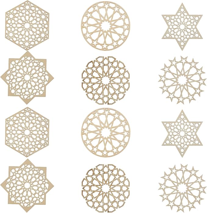12 pcs 6 Styles Hollow Star Theme Wooden Drink Coasters Snowflake Hexagon