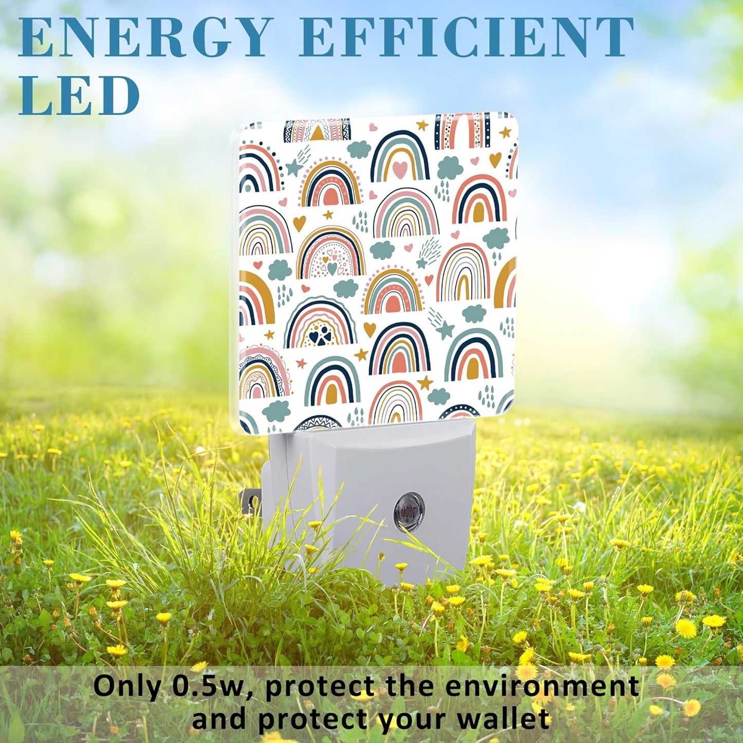 Night Light for Kids Girls Boys, Cute Boho Rainbows LED Night Light Plug into Wall with Dusk to Dawn Sensor for Room Decor, Hallway, Kitchen, Bathroom, Nursery, Stairs