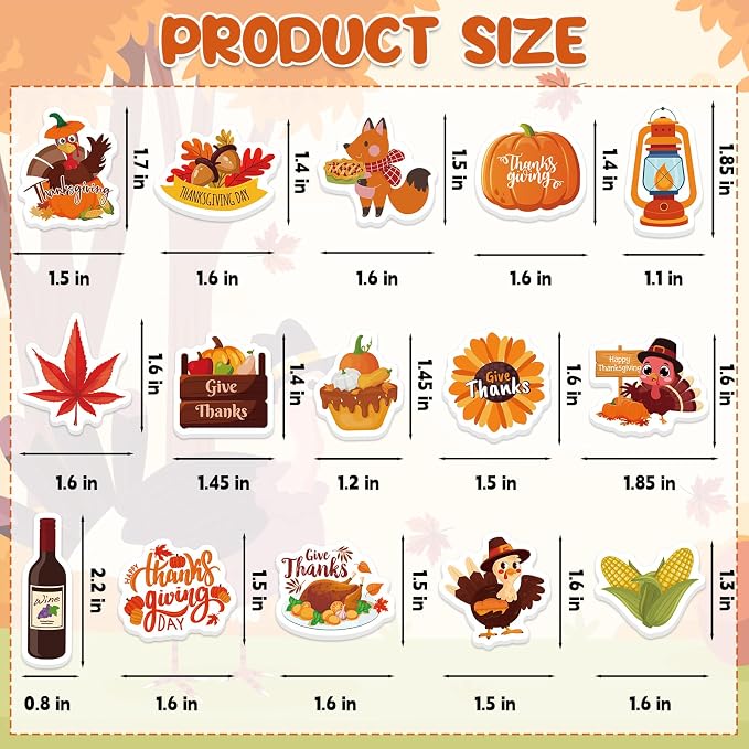 300Pcs Thanksgiving Foam Stickers, Cute Self-Adhesive Autumn Stickers Foam