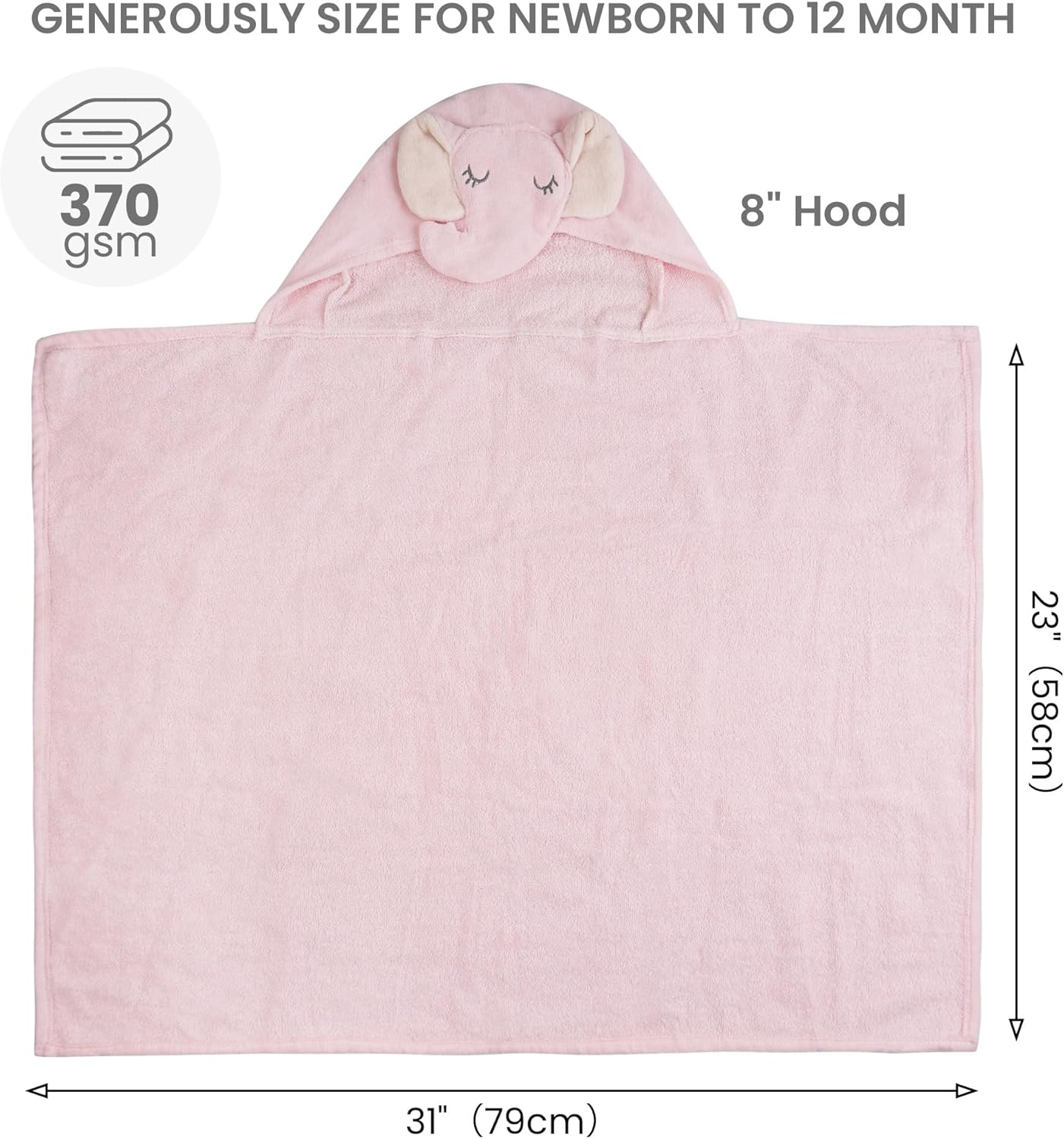 Viviland 2 Pack Hooded Baby Towels, Soft 100% Cotton Baby Bath Towels with Hood, Extra Thick and Absorbent, Essential for Newborns, Kids, Infants - Girls and Boys (Pink Elephant & Dog)