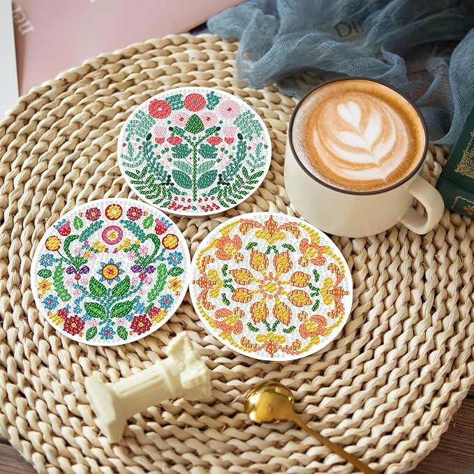 8PCS Flowers Diamond Art Coasters Kits, Diamond Painting Coasters