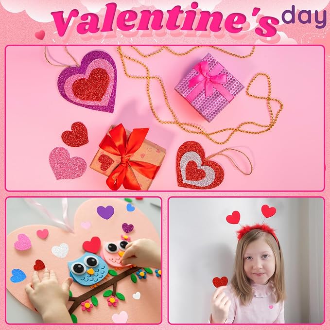 600Pcs Foam Heart Stickers Valentine's Day Glitter Love Sticker | 3 Sizes