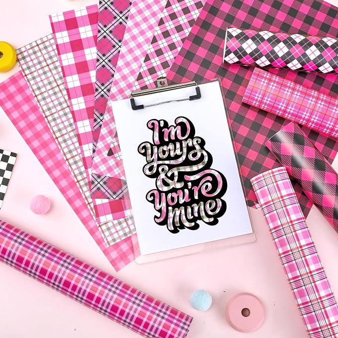 Tintnut Black Pink Plaid Permanent Vinyl, waterproof, easy peel & stick