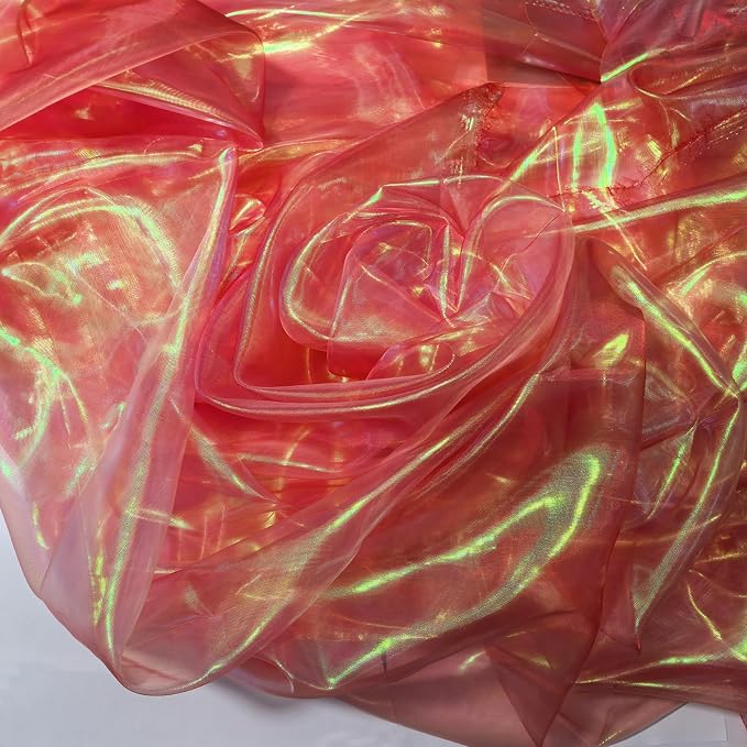 Orange Red Iridescent Organza Fabric