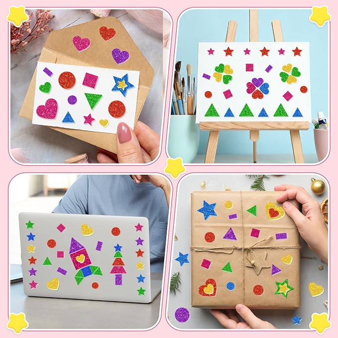 750Pcs Foam Stickers, Colorful Foam Shape Stickers Self Adhesive Star Heart