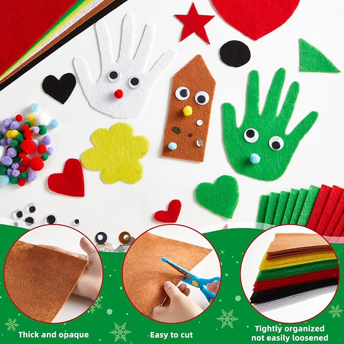 gisgfim 42Pcs Christmas Felt Fabric Sheets 8 x 12 Inch Red Green Black Assorted