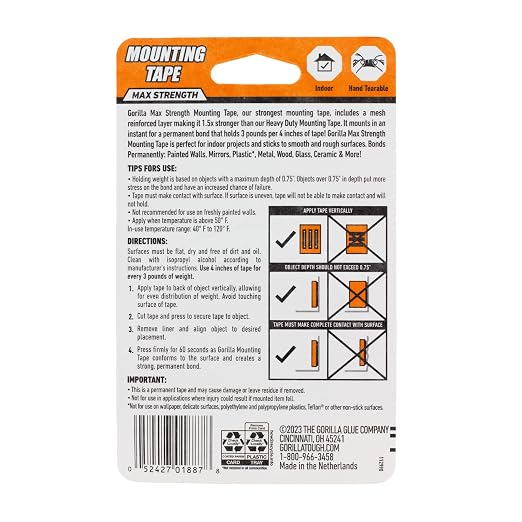 Gorilla Max Strength Mounting Tape, Reinforced Mesh Backing, Holds up to 45 lbs