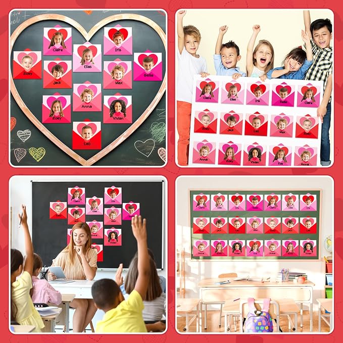 60pcs Valentine's Day Theme DIY Cutouts Heart Envelope Bulletin Board