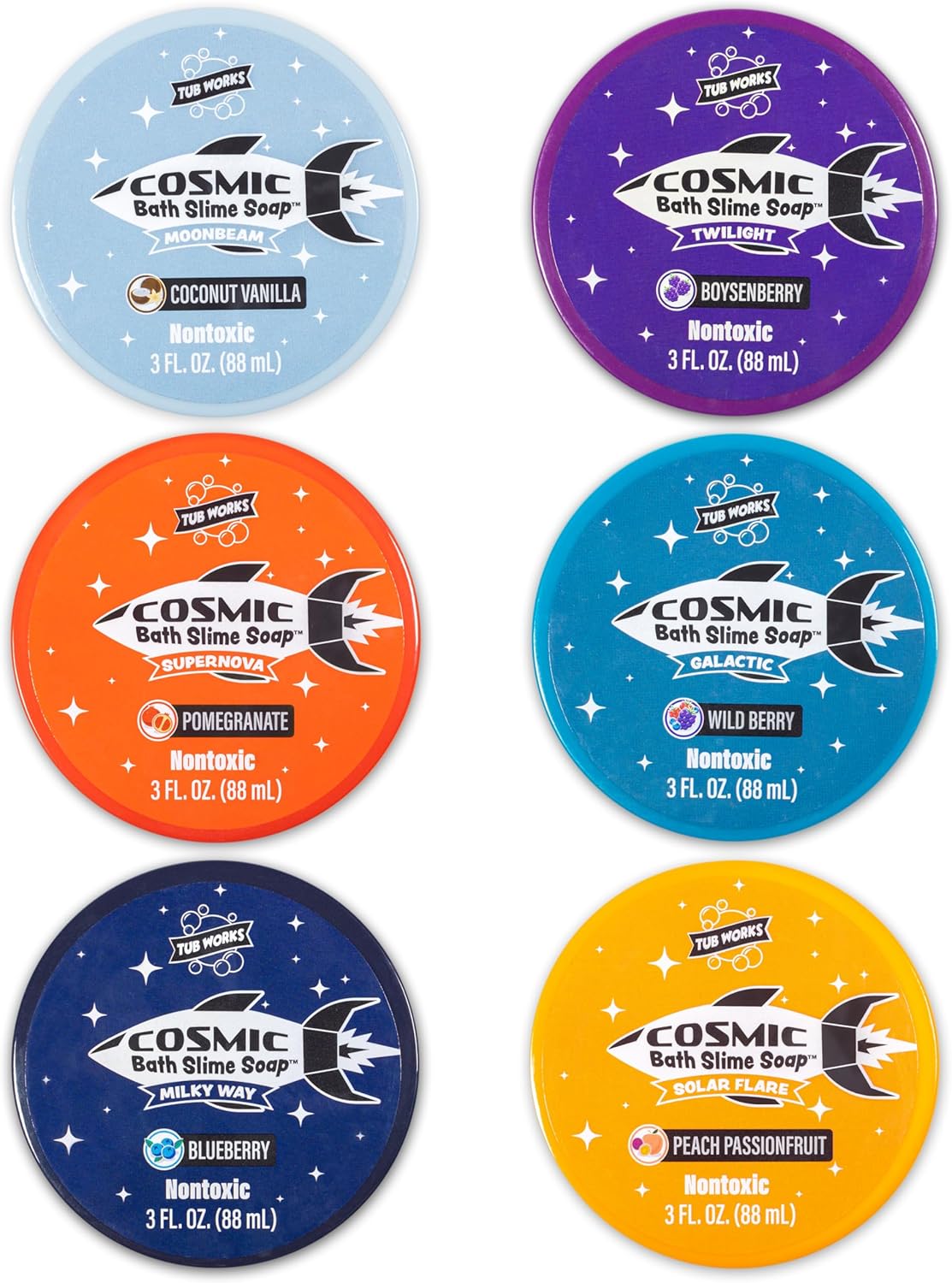 Tub Works Cosmic Bath Slime Soap Bath Toy, 6 Pack | Stretchy, Squishy Slime Soap for Kids Bath | Fresh, Fruity Scents | Nontoxic | Sensory Fun Kids & Toddler Bath Toys