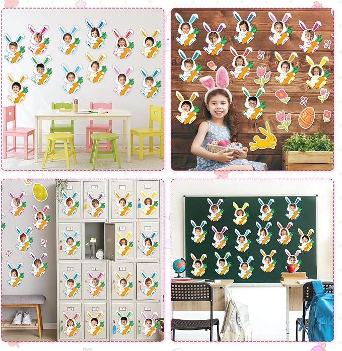 60pcs Easter Bunny Theme Cutouts Easter Bulletin Board Decorations Spring