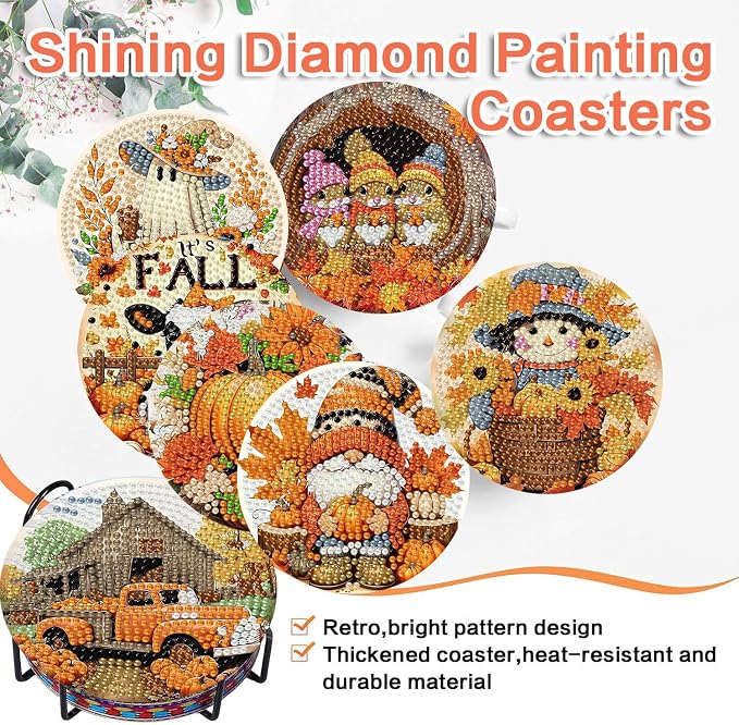 ijbnhd 8 Pcs Diamond Art Coasters Kits Autumn | Diamond Painting Coasters Kit