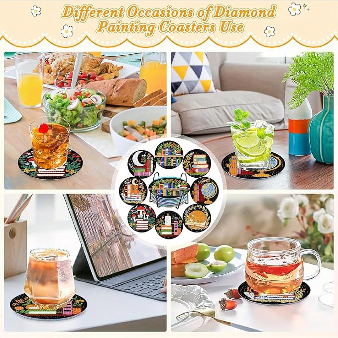 Clendo 8 Pcs 5D Book Diamond Art Coasters Kits