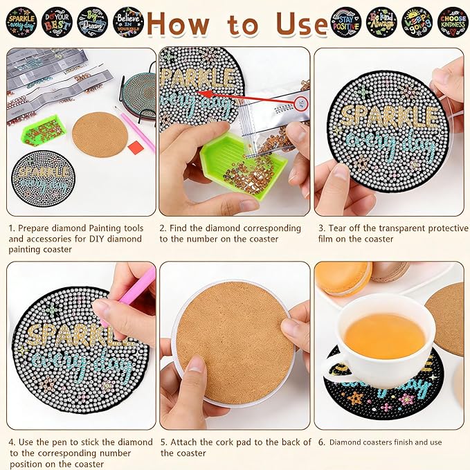 Gemozaic 8PCS Inspirational Diamond Art Coasters Kit