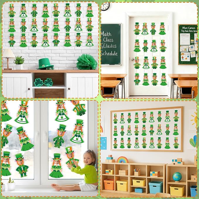 OBUSATT 60 Pcs St. Patrick's Day Leprechaun Hats Theme Cutouts Hat and Beard