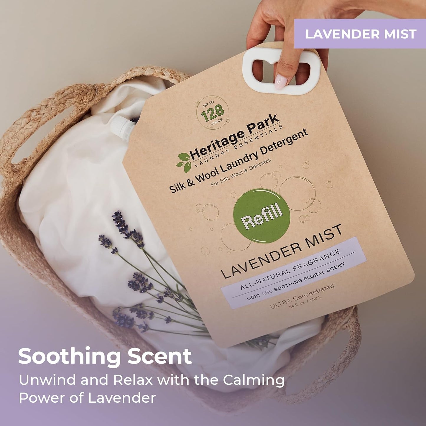 Heritage Park Luxury Laundry Detergent | Dermatologist Tested Plant based Natural & Enzyme Laundry Detergent | Sensitive Skin Friendly - Lavender Mist (64 fl oz Refill)