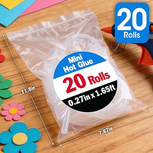 20 Pack Mini Hot Glue Stick Rolls, Each 1.65 FT Long x 0.27" Diameter Glue