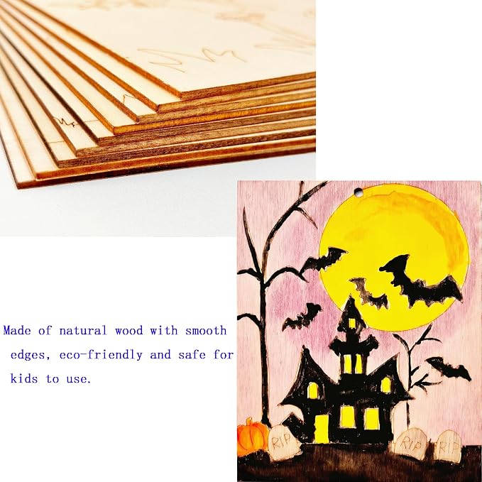 Piatoeke 16PCS 5.9×4.7in Unfinished Wooden Halloween Cutouts Board