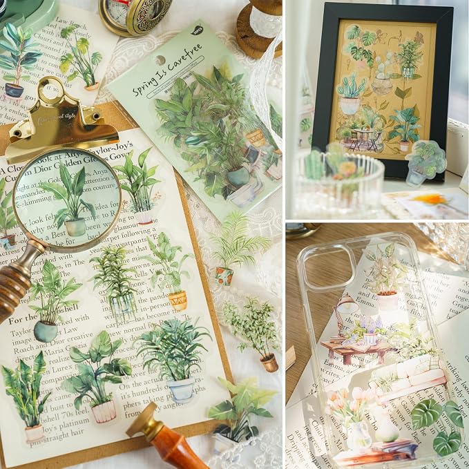 Yoksas 180Pcs Nature Green Potted Plants Stickers